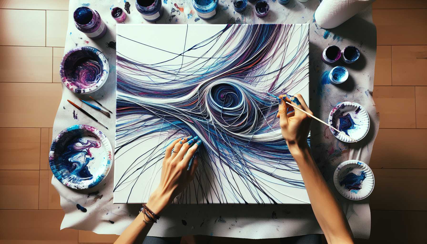 Fadenzug-Malerei: Abstrakte Kunst einfach selber machen - Komplette Anleitung