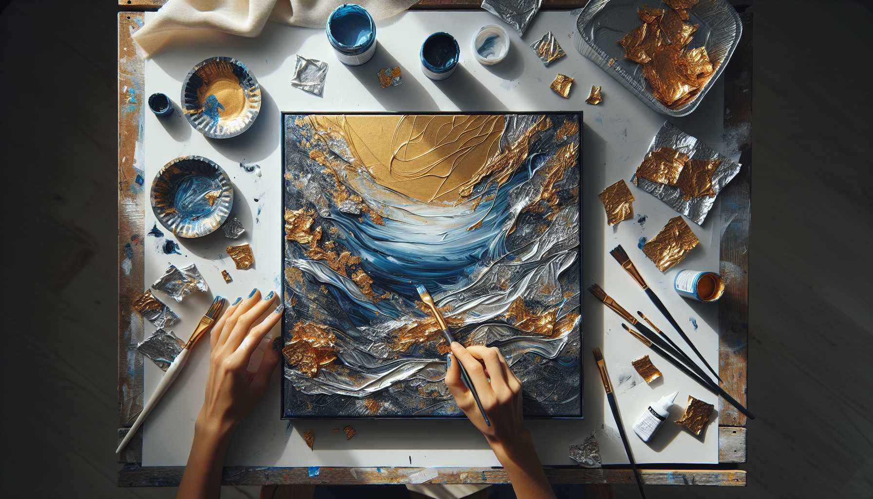 Folien-Textur-Malerei Anleitung: Mixed Media Technik für metallische Effekte